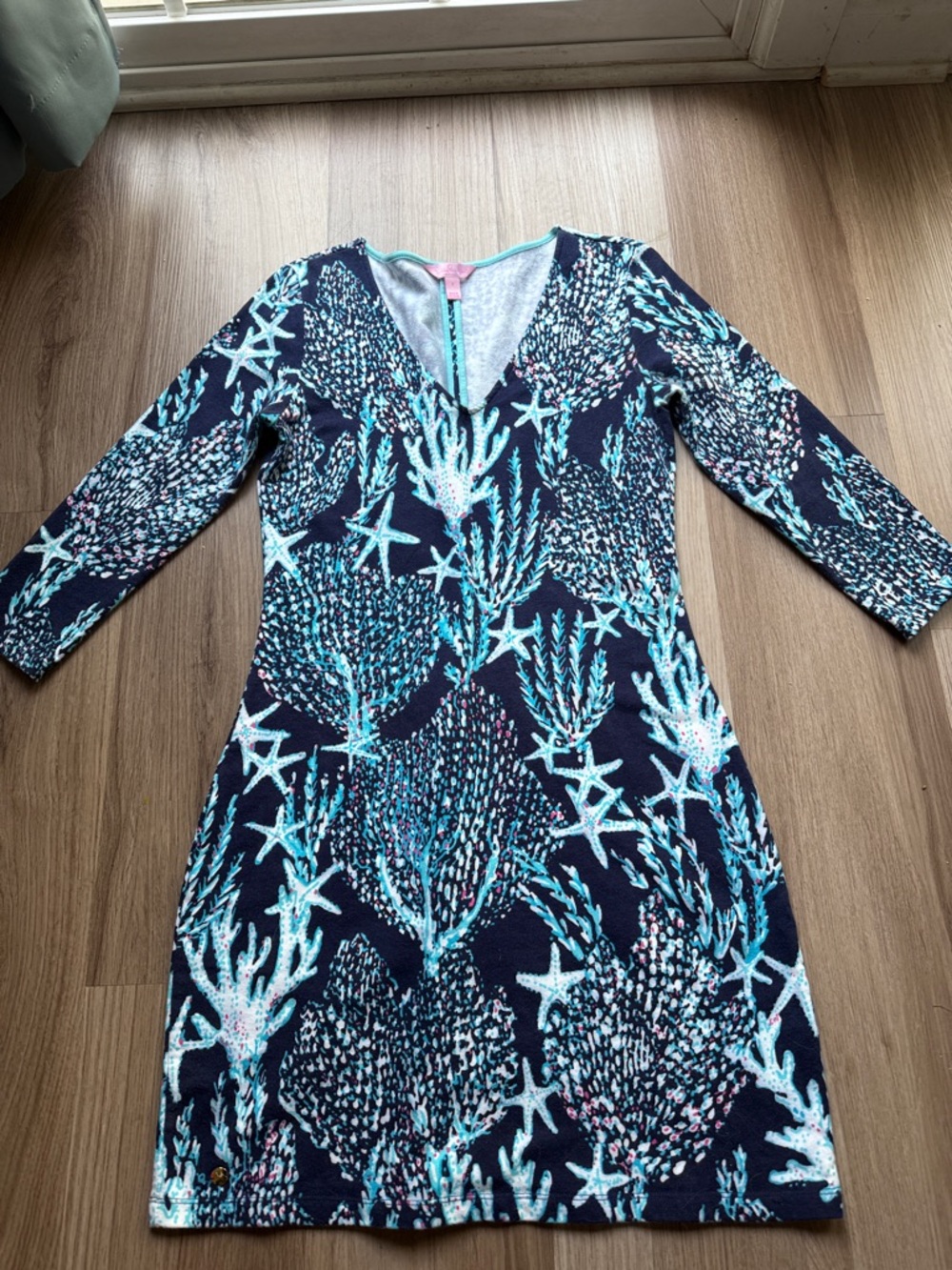 Lilly Pulitzer Navy Blue & Aqua Coral-Print Sheath Dress
